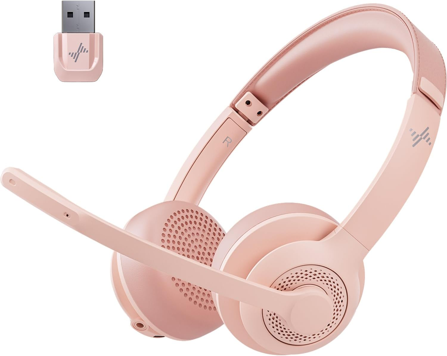 JIAMQISHI Wireless Headset with AI Noise Cancelling Microphone Bluetooth Headset - Bluetooth V5.2 Headphones with USB Dongle & Mic Mute for Computer/Laptop/Pc/Iphone/Android/Cell Phones (Pink) - Black image number 2
