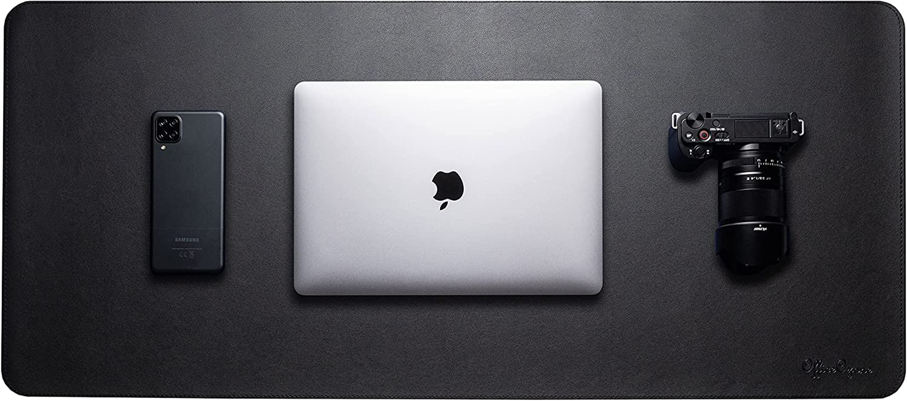 Officeozone Desk Mat with All-New Edge Stitch, Synthetic Leather, Non-Slip Suede Base, Black, 80Cm X 40Cm