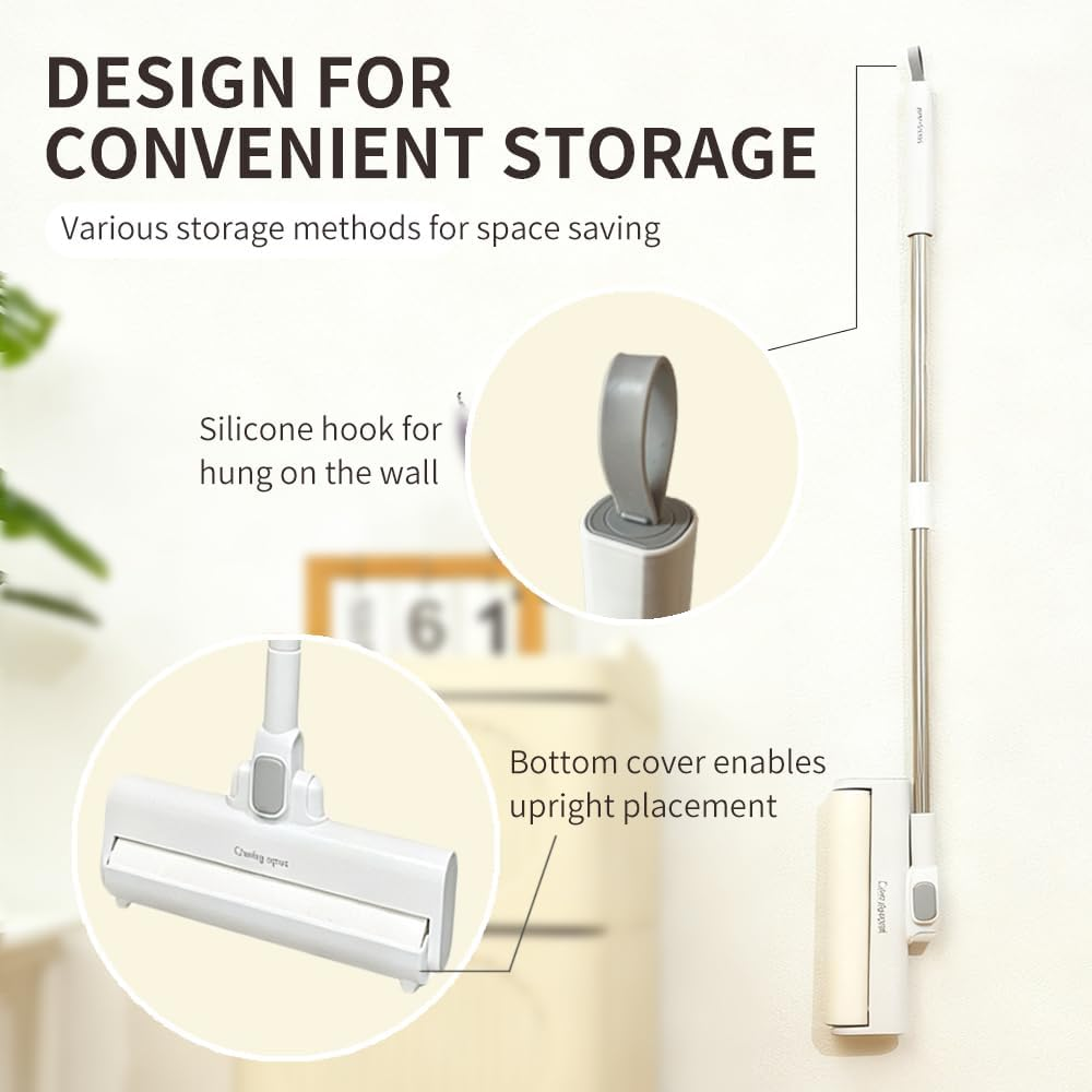 Lint Roller Extra Long Pet Hair Remover Kit with 5 Refills, 175 Sheets, Sticky Roller with Cover for Pet Hair Removal and Clothes Furniture Carpet Cleaning （Scalable Long Handle）