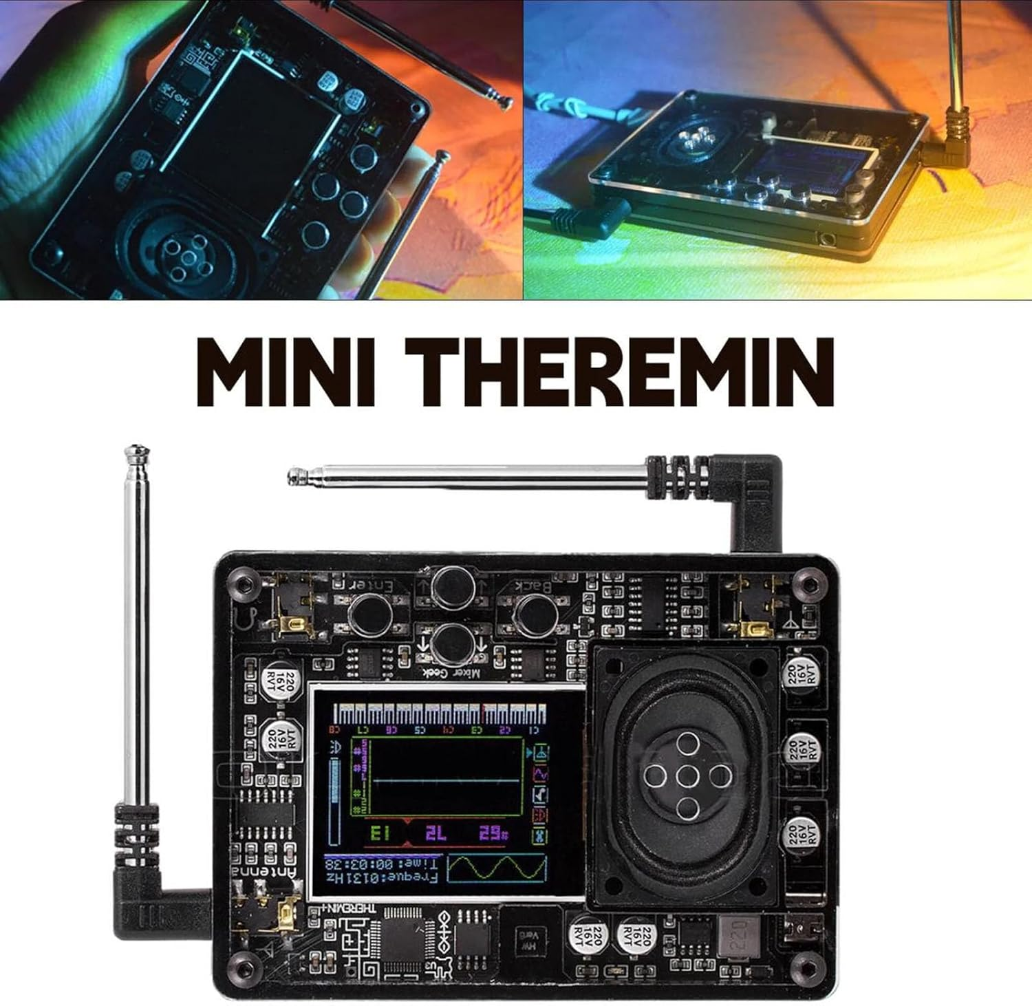 Mini Theremin Musical Electronic Instrument, Type C Interface Multiple Adjustable Voices Theremin Vintage Musical Module with Color Screen, Innovative Gift