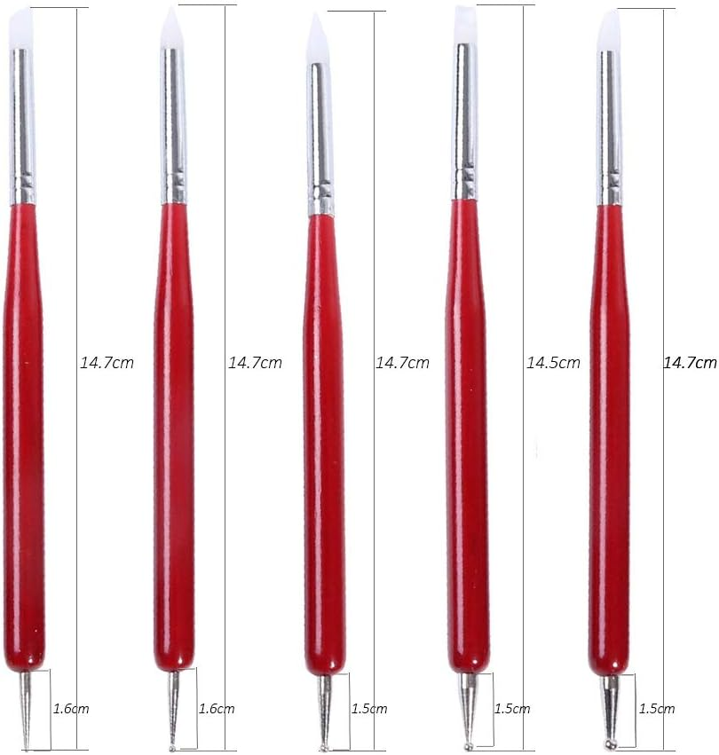 5Pcs 2 Ways Nail Art Sculpture Dotting Pen Nail Art Tool Silicone Dual-Ended Wooden Handle Brushe Nail Manicure Tool 14.7Cm Zhengpingpai image number 6