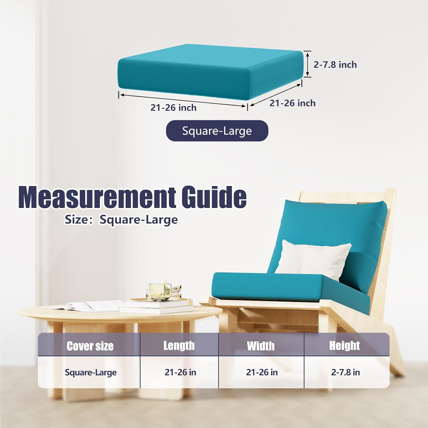 8Pcs Stretch Patio Cushion Covers, Outdoor Couch & Sofa Replacement Slipcovers for Patio Furniture Cushion Covers, Washable Reusable Furniture Protector, Square-Large, Petrol-Blue image number 4