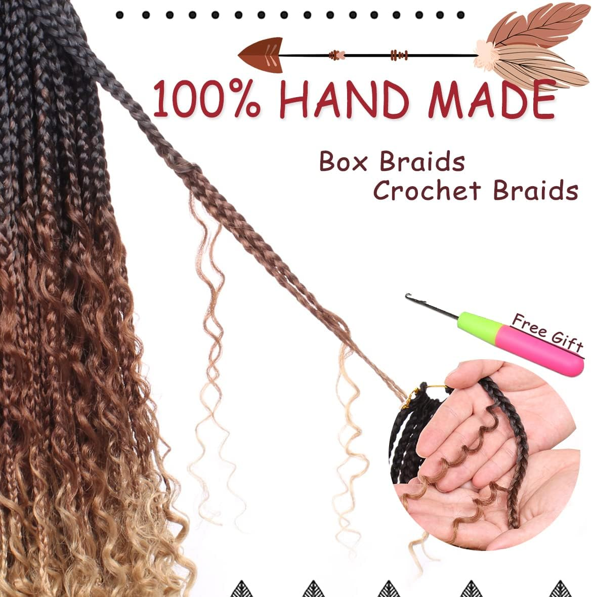 Beverlee Goddess Box Braids Crochet Hair 14 Inch Boho Box Braids 8 Packs Crochet Hair Bohemian Box Braids Crochet Braids Box Braids Curly Ends Messy Pre-Looped Synthetic Curly Crochet Hair for Women