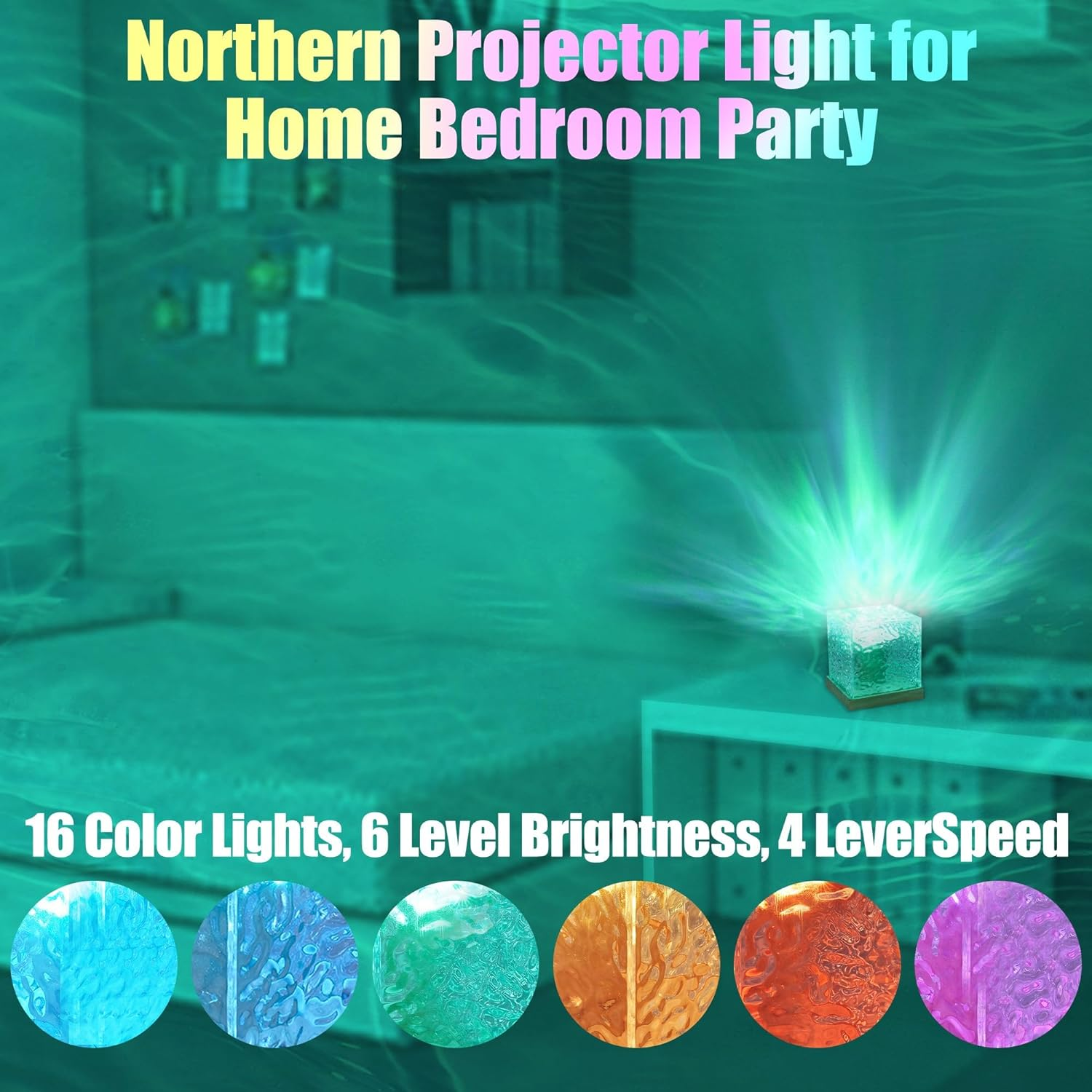 Northern Lights Lamp, 16 Color Northern Lights Ocean Wave Projector Light, Waveqube Lamp, Ocean Wave Ceiling Projector, Galaxy Projector Night Light for Bedroom image number 4