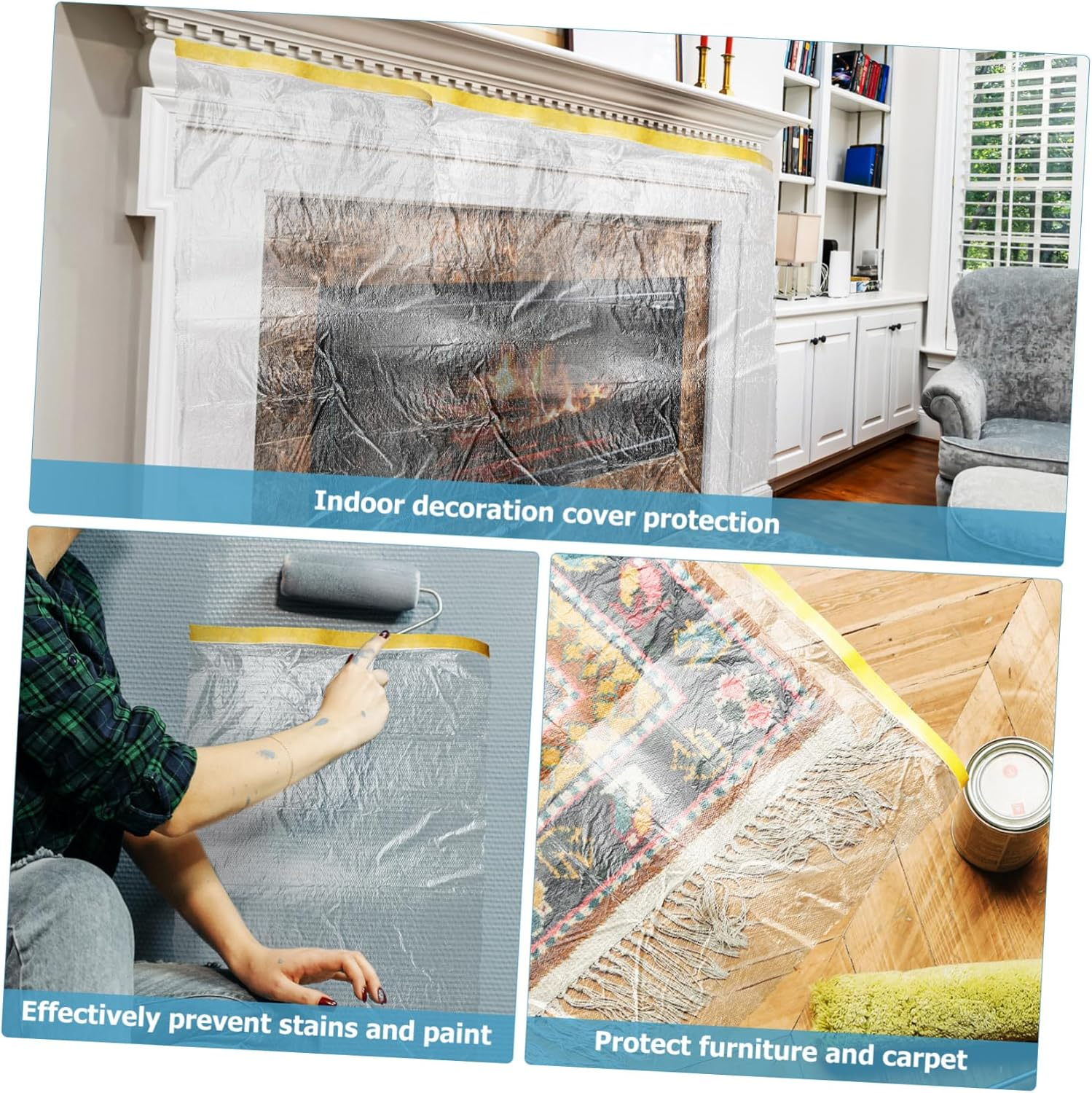 Masking Film Roll Set 6Pcs 30Cm X 30M 55Cm X 25M Adhesive Covering Tape for Floor Furniture Carpets Painting Protection