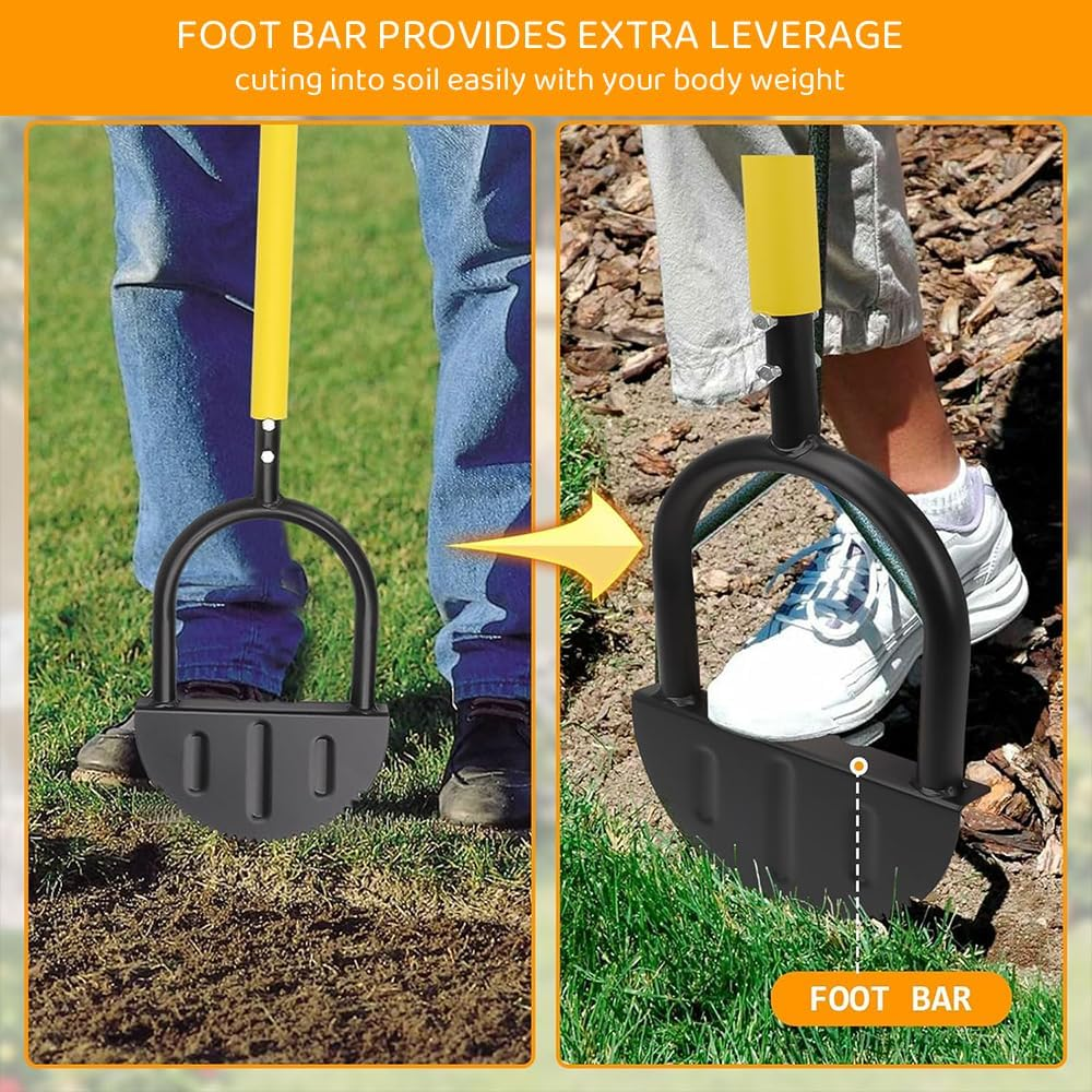 RUTREZOGO Lawn Edger with Sawtooth. Blade & Long T-Handle, Manual Steel Edging Shovel Tool for Garden, Sidewalks & Landscaping