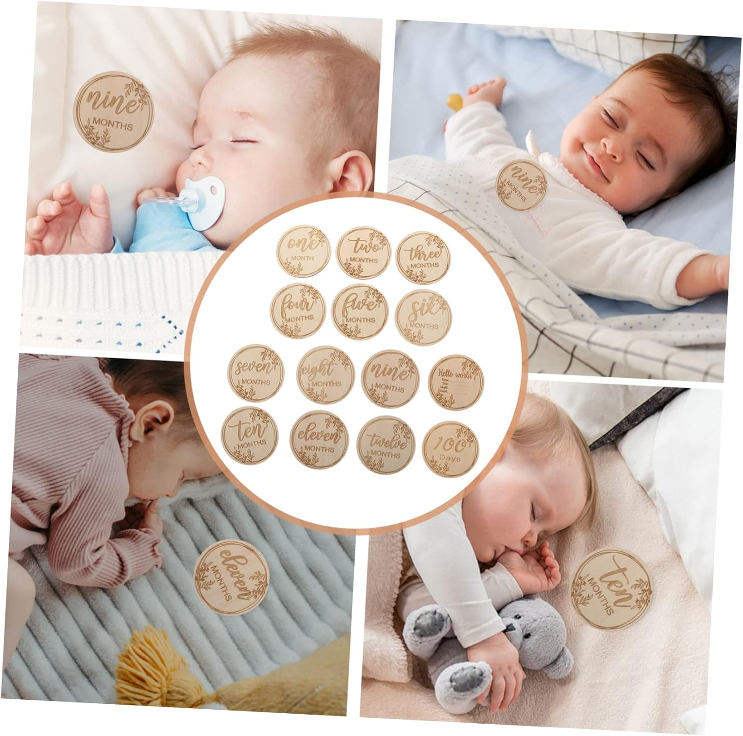 1Set Wooden Monthly Growth Cards Newborn Milestone Cards for Photo Props Creative Design for Tracking Growth Moments for Parents Showers image number 6