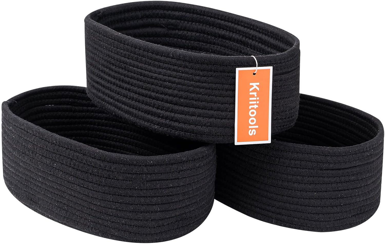 Kriitools Shelf Storage Baskets for Organizing|Cute Basket for Closet&Blanket Storage|Small Woven Baskets to Store Toys,Books,Etc.-13X8.66X5.11&rsquo;&rsquo; Cotton Rope,Stylish,Oval 3 Packs off White&Green