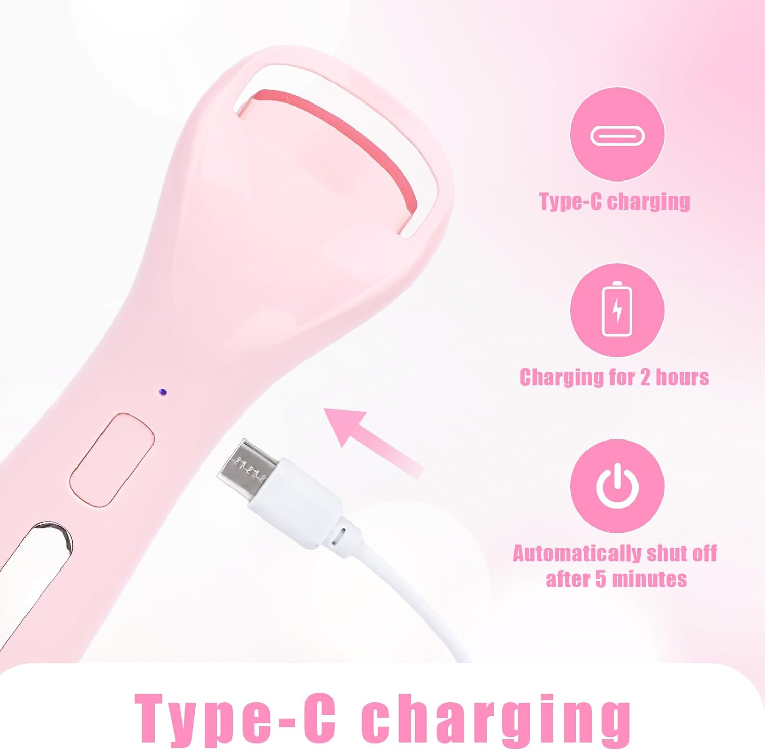 Heated Eyelash Curler, Rechargeable Electric Lash Curler with Type-C Port & 3 Adjustable Temperature Modes for Women Girls Lash Styling & Natural Curls image number 2
