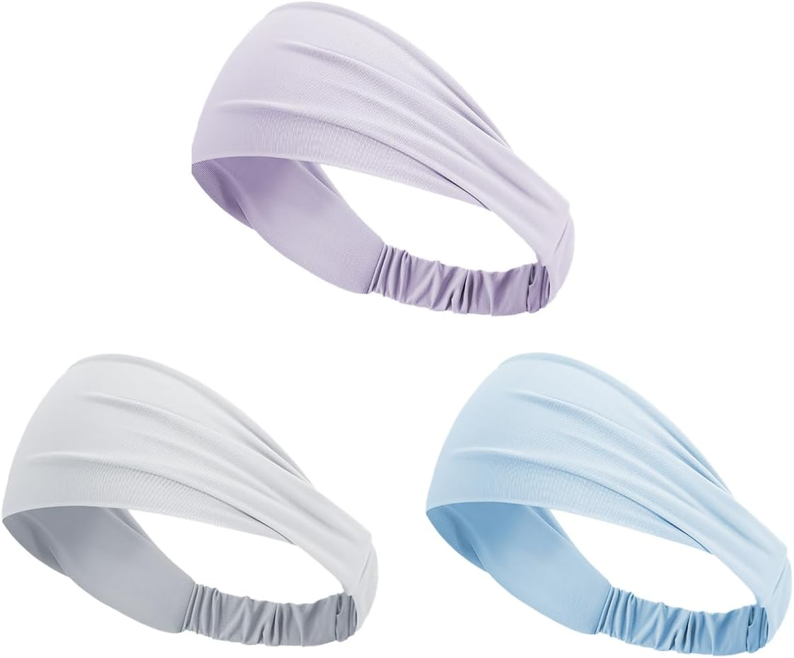 3Pcs Workout Headbands for Women Men Non Slip Sweatbands Elasticwide Headbands for Sports/Yoga/Dance image number 1