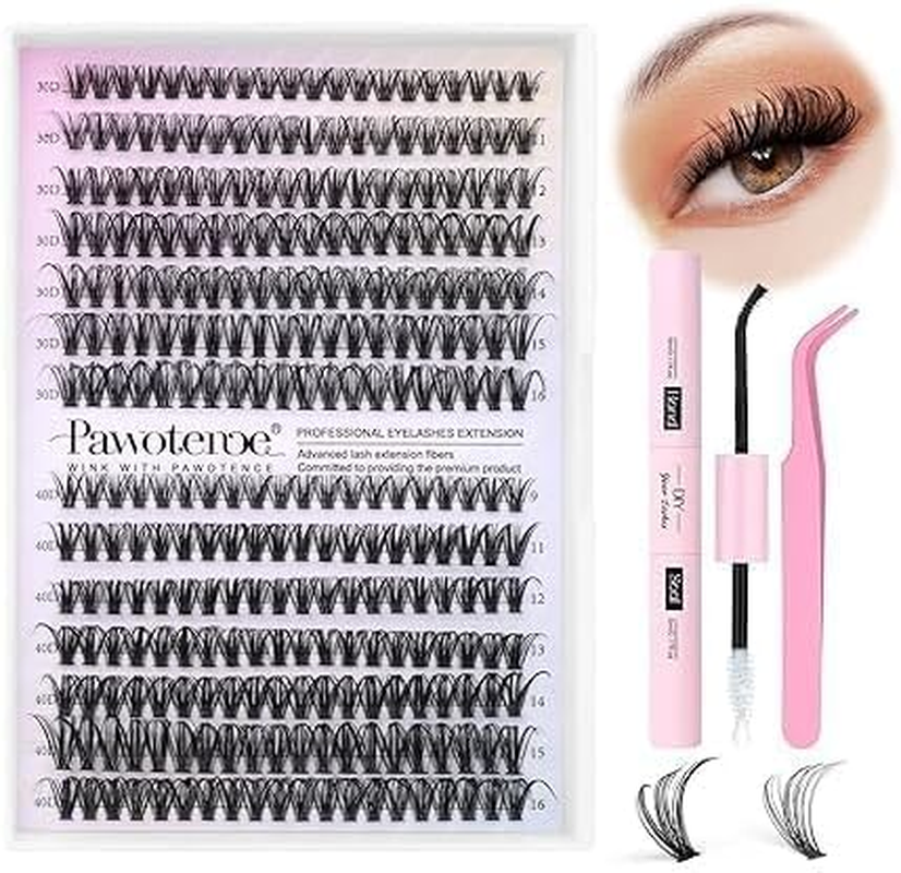 FIREYUN DIY Lash Extension Kit 280Pcs Individual Lashes Cluster D Curl Eyelash Extension Kit 30D 40D 9-16Mm Mix Lash Clusters with Lash Bond and Seal and Lash Applicator Tool for Self Application at Home (30D+40D-0.07D-9-16MIX KIT) image number 3