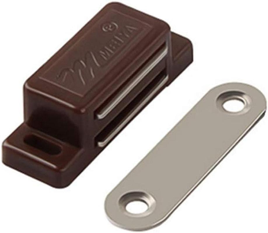 (Brown) - Cabinet Magnet Latch - Best for Cabinet Doors, Cupboards, Drawers and Shutters - Cabinet Magnetic Latch Easy Instal - Magnetic Cabinet Catch Screws Included - Set of 12 (Brown) image number 1