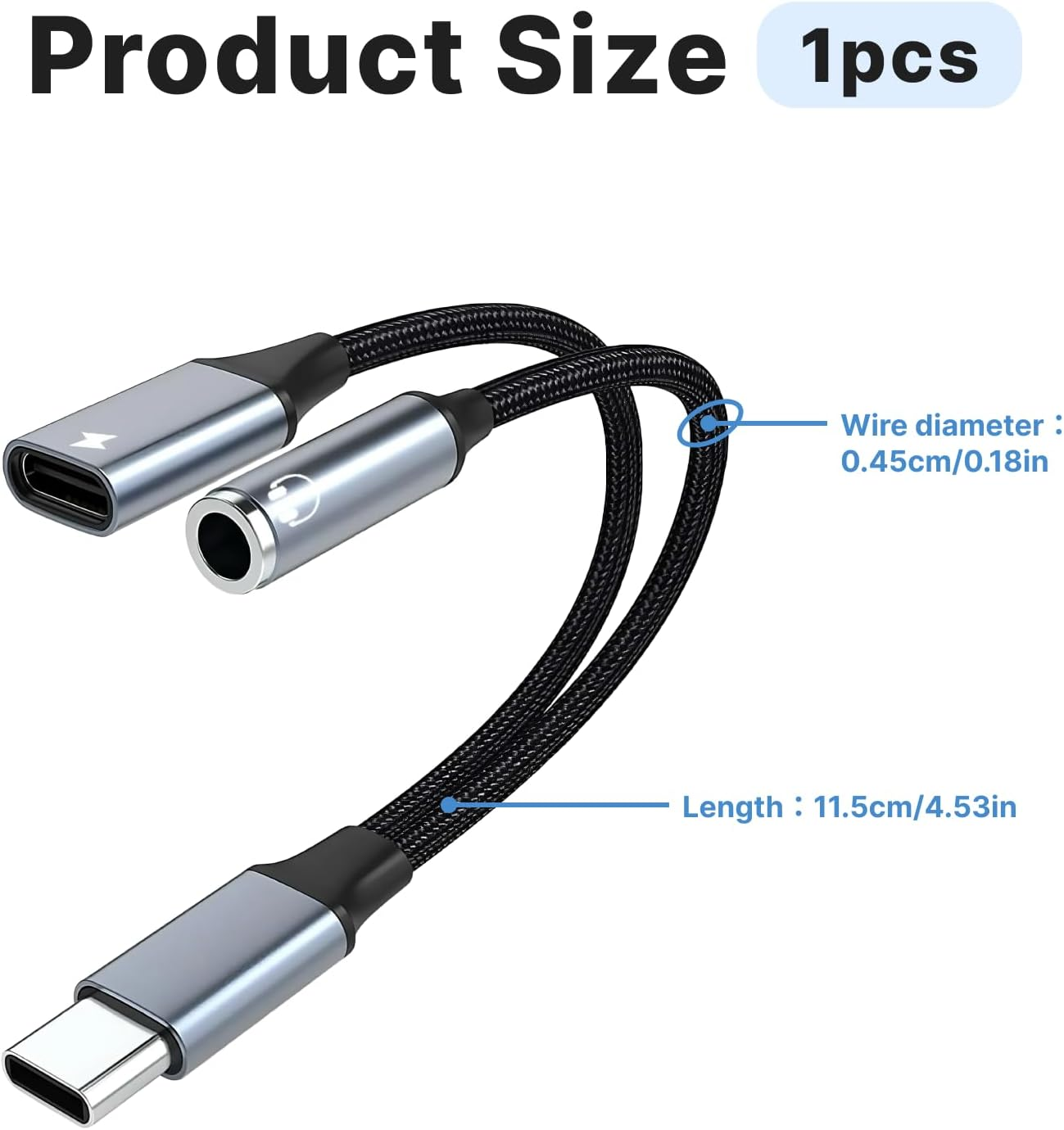 USB C to 3.5Mm Headphone and Charger Adapter, 2-In-1 Type C to Aux Audio Jack Splitter with PD 60W Fast Charging, Compatible with Samsung S22/S21, Note20, Pixel 6, Ipad Pro, Compact Design, Grey