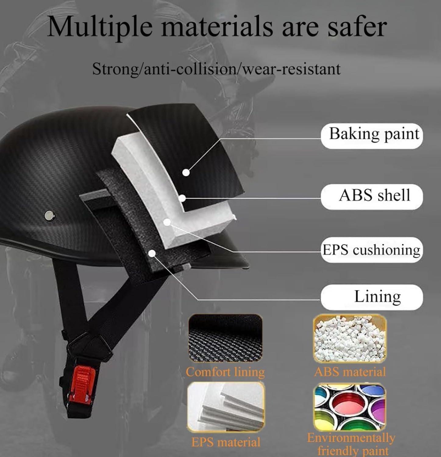 Half-Hel-Met Hel-Mets, Semi-Covered Motorcycle Hel-Met, Open Face Hel-Met, Retro Style Motorcycle Approved ECE 22.06 High-Strength ABS + Anti-Shock EPS image number 5