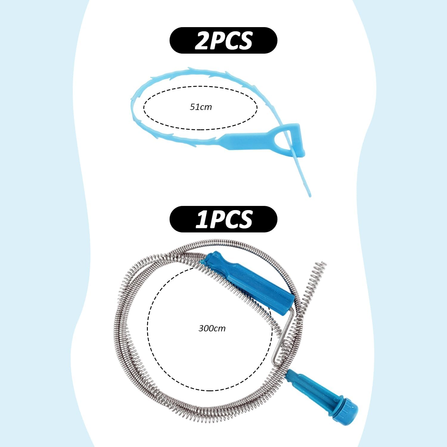 AIRTILY 1-Piece Spring Excavator, 2-Piece Excavator Hooks, Pipe Cleaning Tools, Household Items, Suitable for Sinks, Bathtubs, Drains