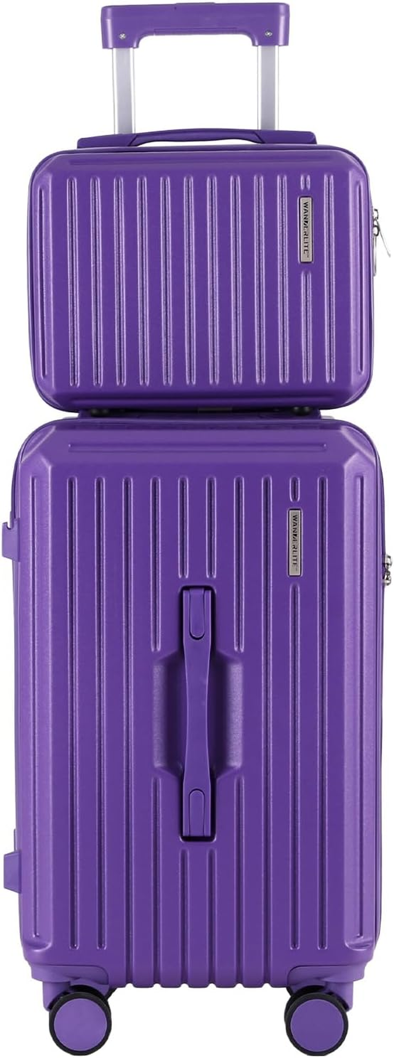 Wanderlite 2Pcs Trunk Luggage Set, 20&rsquo;&rsquo; Suitcase with Larger Capacity, Carry on Luggage with Phone Holder & Hook, TSA Lock, Lightweight Hardshell, Purple image number 4