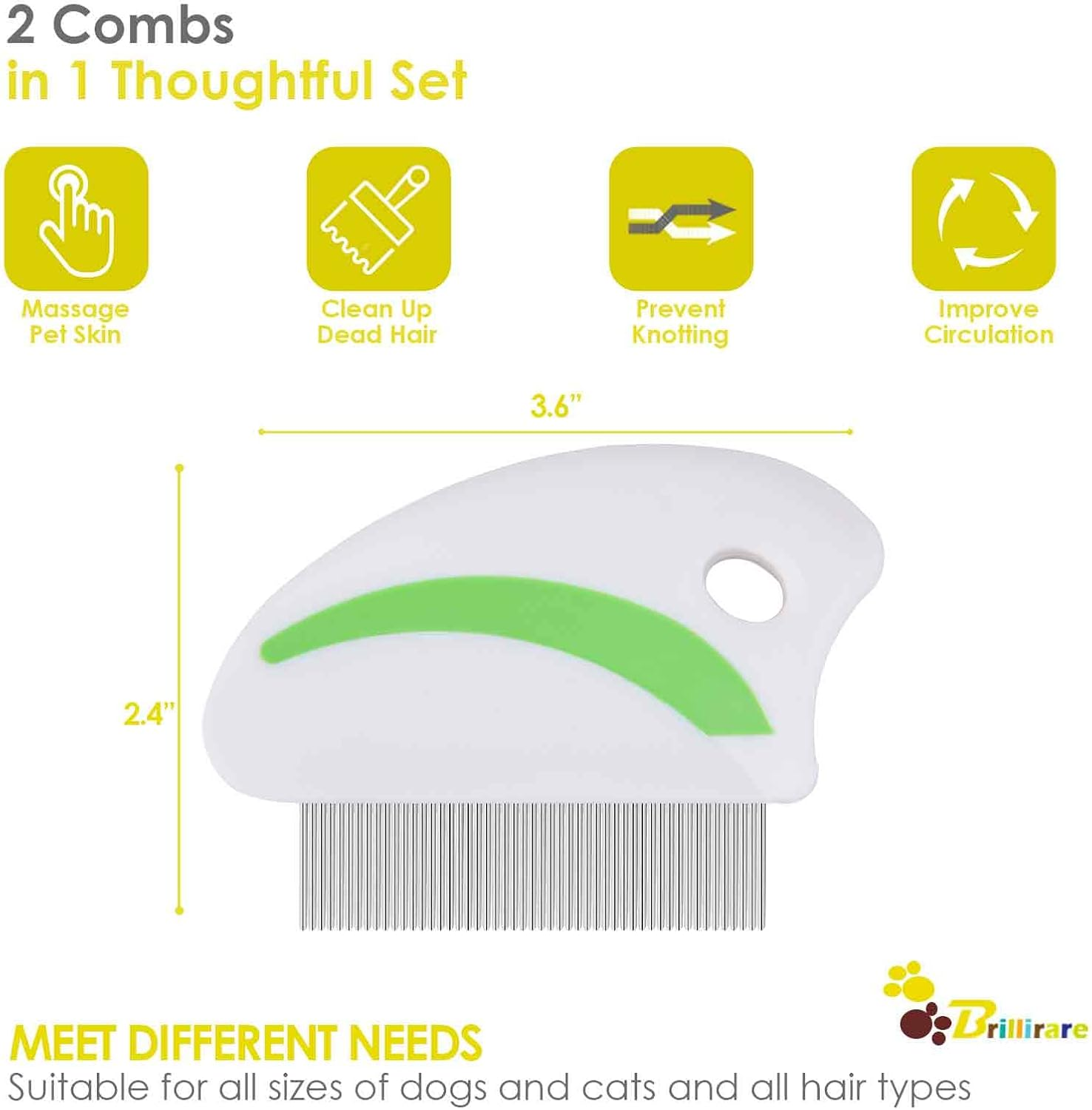 2 Pack Flea Lice Comb, Stainless Steel Dog Cat Grooming Combs with Rounded Teeth, Professional Pet Tear Stain Remover, Dematting Tool for Small, Medium & Large Pets image number 3