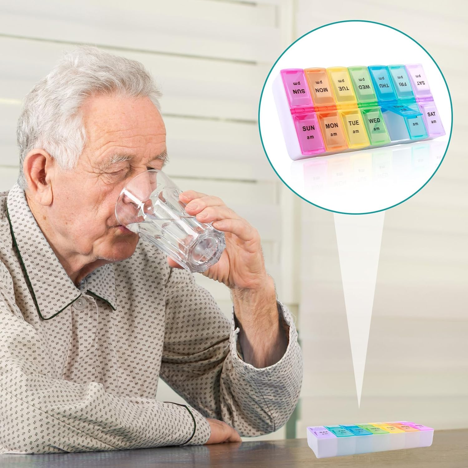 Bushhaven Pill Organiser Box - Weekly 7-Day AM/PM Pill Case with 14 Removable Compartments for Vitamins, Fish Oil, Supplements & Medication | Portable Travel Pill Organiser Box image number 2