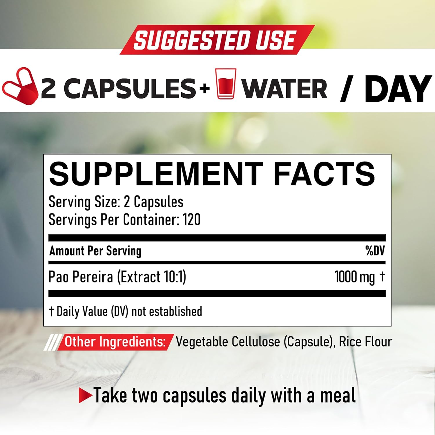 1000Mg Pao Pereira Bark Exact Capsules - 240 Counts for 4-Month Supply - Strong Extract Formula for Immune Health, Body Balance & Overall Wellness image number 2