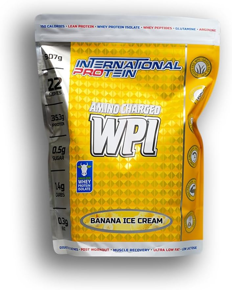 International Protein Amino Charged Banana Ice Cream Flavour Whey Protein Isolate Powder 907 G image number 3