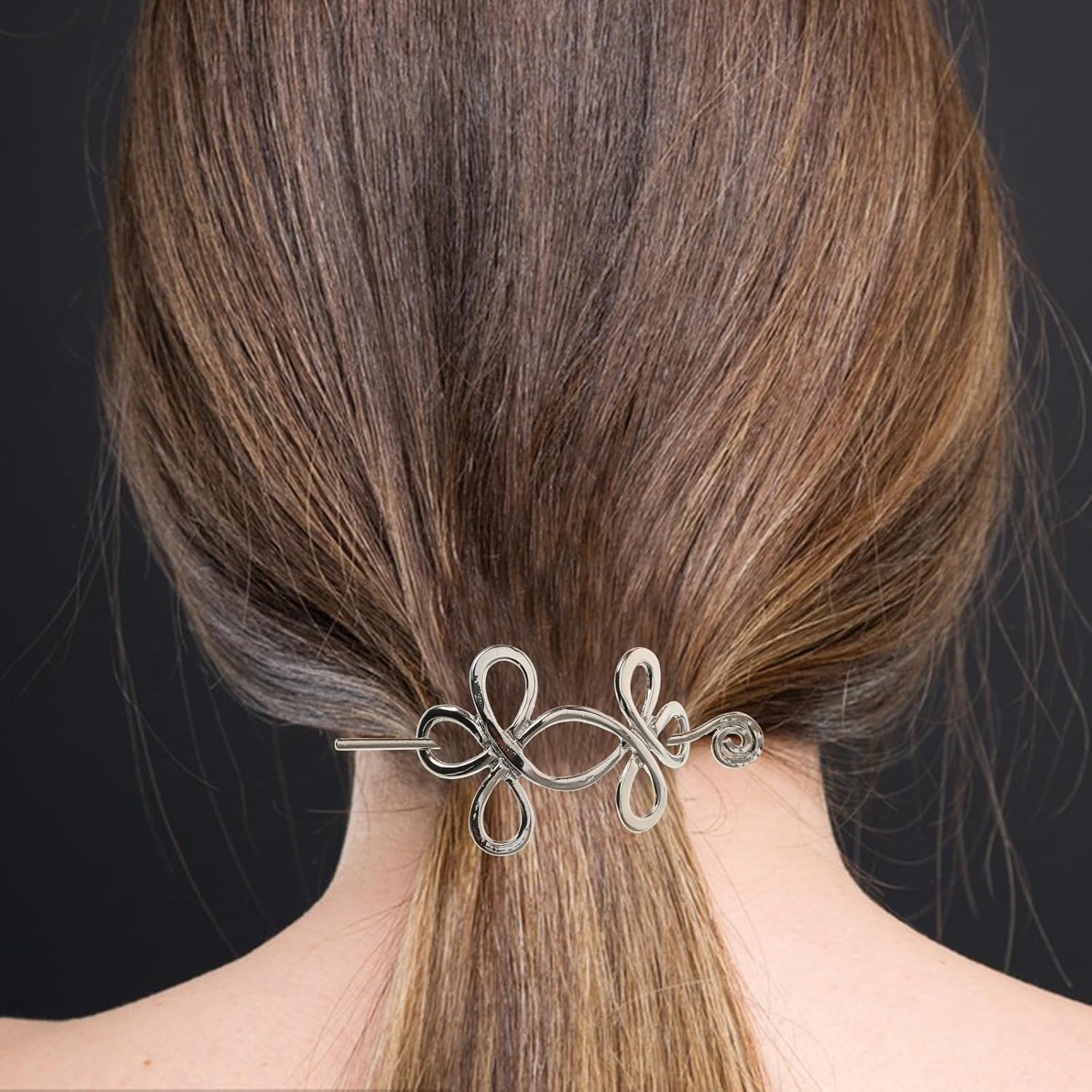 FRCOLOR Pack of 3 Celtic Hair Clips for Thin Hair Silver Celtic Hair Clips with Celtic Knot Celtic Hair Clips for Women Hair Clip with Rod Women'S Feather Hair Fork image number 1