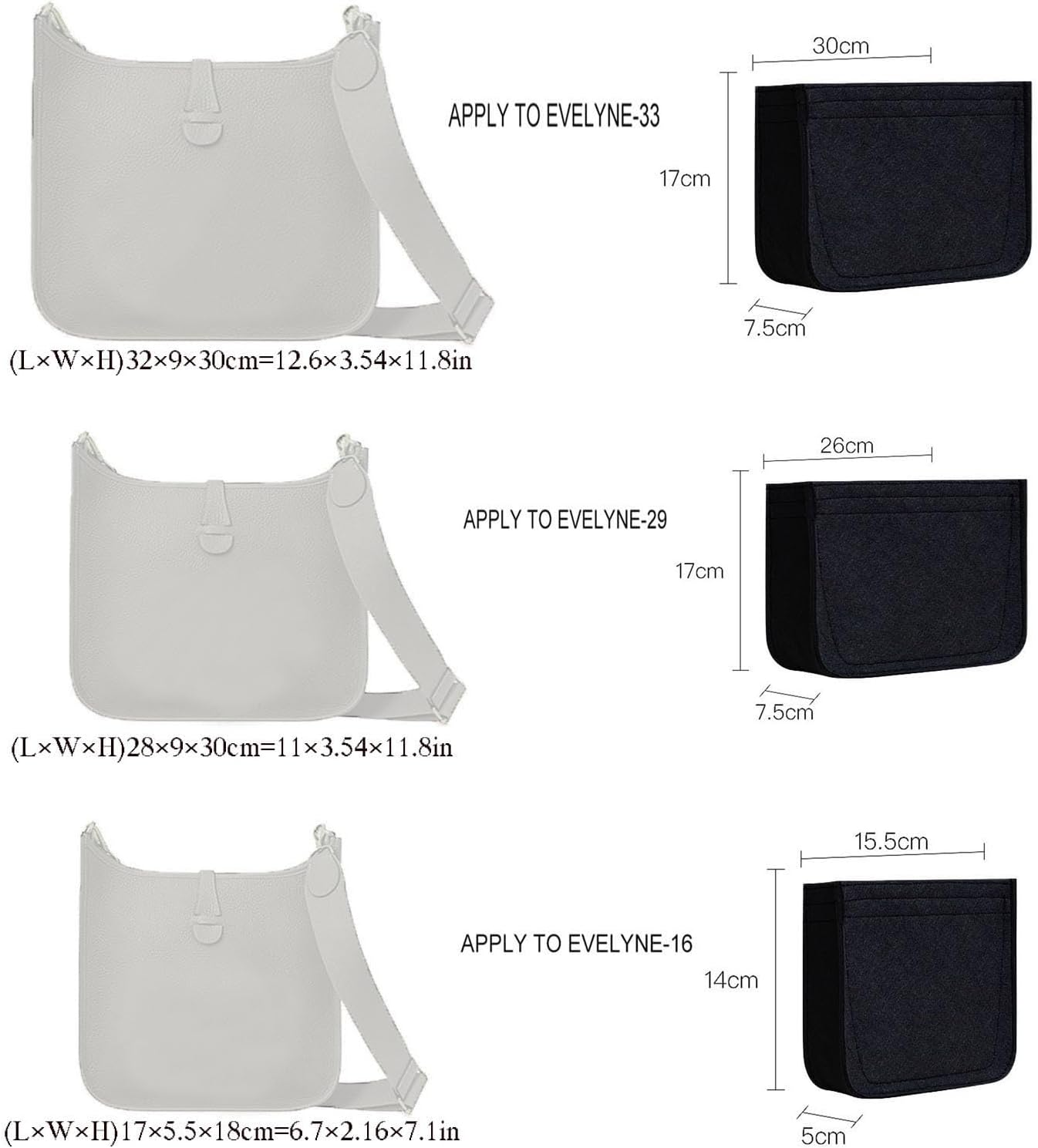 Lckaey Felt Organizer- for TPM Bag Evelyne III 16 Bags Insert- Handbag Insert Purse-1003Brown-S image number 5