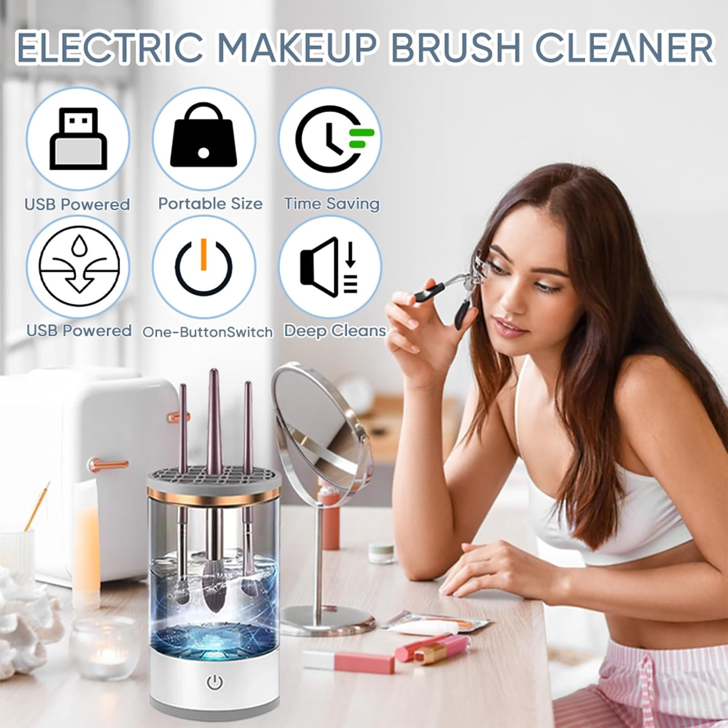 Makeup Brush Cleaner Machine, Upgraded Portable Electric Makeup Brush Cleaner Machine, Automatic Cosmetic Brush Cleaner for Quick & Efficient Cleaning, Suitable for All Brush Sizes(Midnight) image number 1