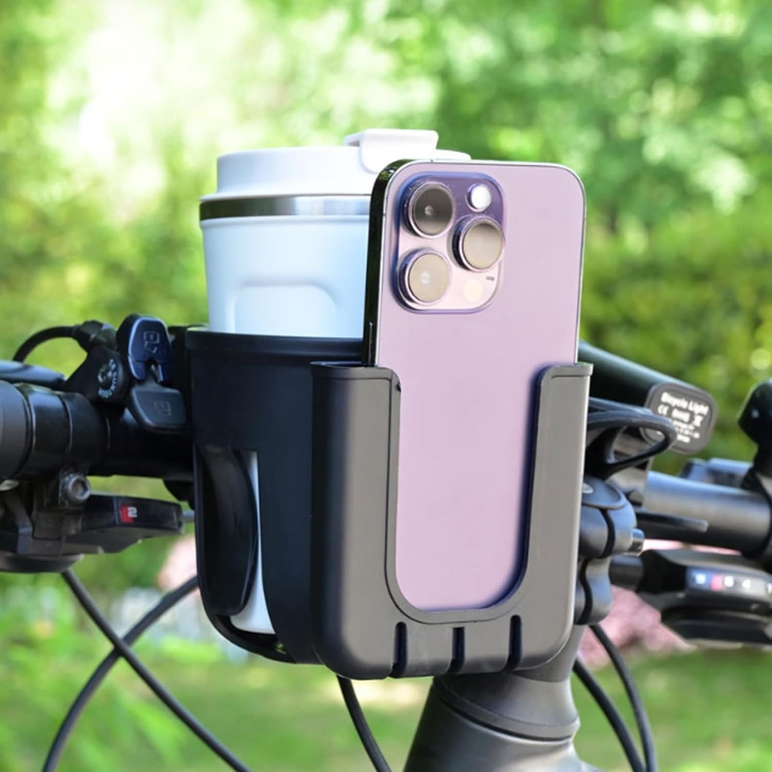 Pram Cup Holder, Stroller Cup Holder with Phone Holder, 2-In-1 Universal Cup Drink Holder for Uppababy, Nuna, Doona, Wheelchair, Bike, Scooter, 360&deg; Rotatable Pram Accessories image number 3