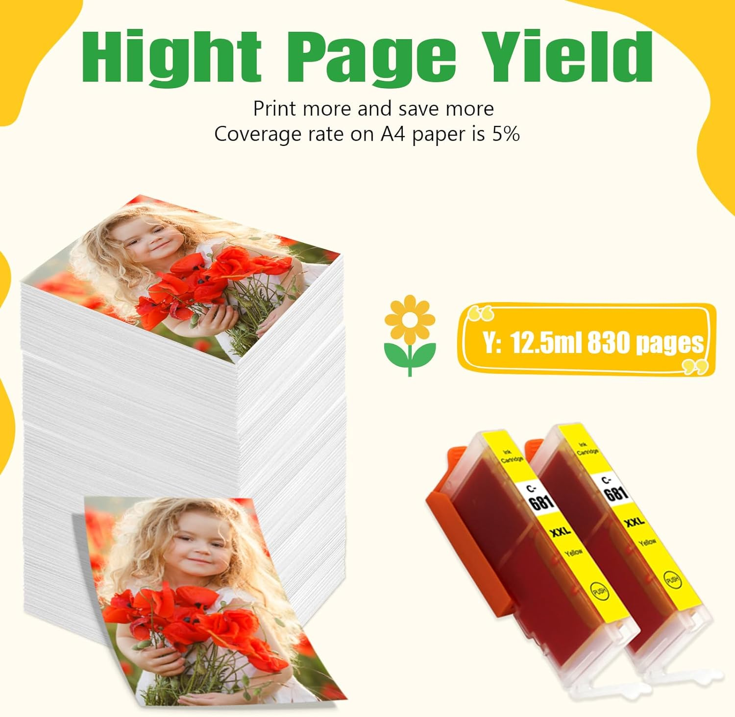 681XXL Ink Cartridges for Canon 681 Compatible with Canon TS706 TR7560 TR8560 TS6160 TS6260 TS8160 TS8260 TS9160 TS9560 Printer Ink Set (Pack of 2) (Yellow) image number 6