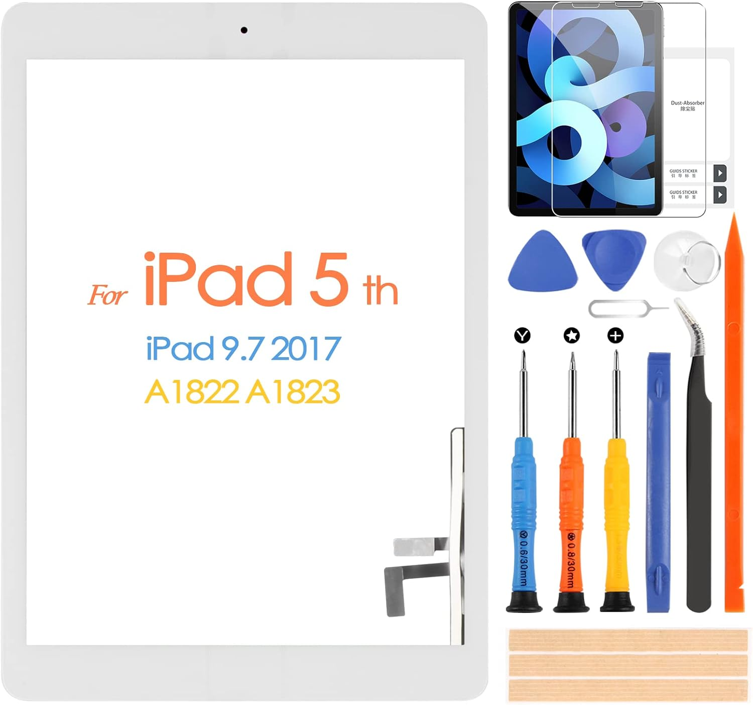 A1822 A1823 Screen Replacement, for Ipad 2017 5Th Generation Touch Screen 9.7 Inch Digiziter Touchscreen Glass Panel with Home Button & Repair Tools (Not LCD) image number 3