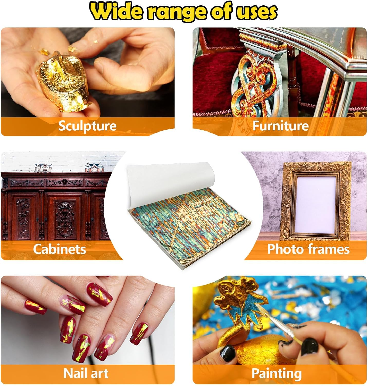 Sekonow Variegated Gold Leaf Sheets 50Pcs, Colorful Imitation Gold Foil Sheets Paper Booklet for Art Craft Painting Gilding Decoration, 5.5" X 5.5", Stripe image number 3