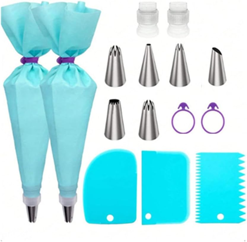 Piping Bags and Tips Set, Cuicanfla 15 Pcs Frosting Piping Kit for Baking with Reusable Pastry Bags and Tips, Piping Nozzles, Standard Converters, Cake Decorating Tools