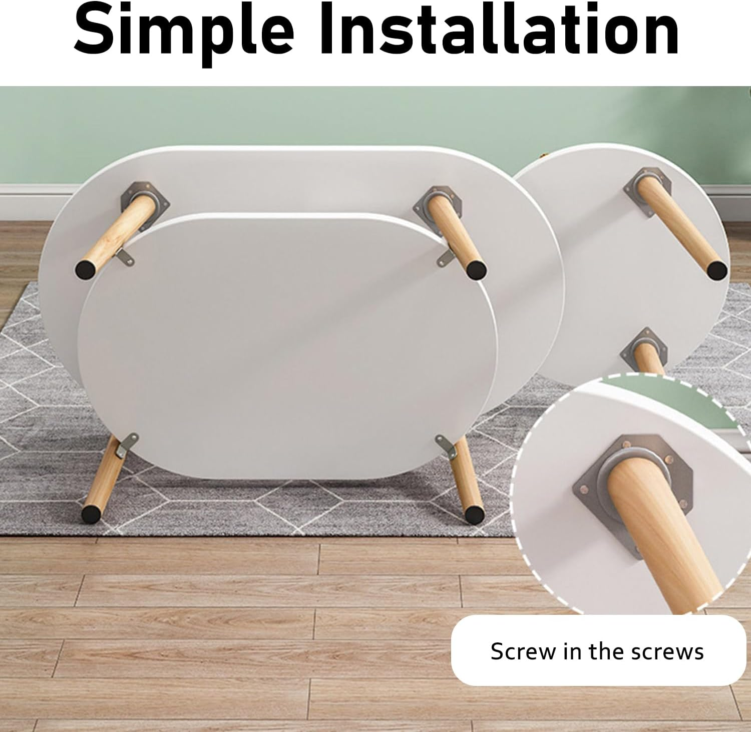 Uandhome Coffee Table-Oval Wood Coffee Table with Open Shelving for Storage and Display 2 Tier Sofa Table, Small Modern Furniture for Living Room&Home (Light Oak) - Light Oak image number 4