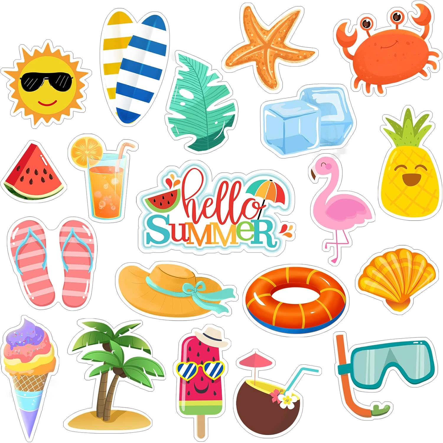 20 PCS Hello Summer Thick Window Gel Clings, Hianjoo Beach Hawaiian Tropic Gel Decals for Kids, Removable Reusable Ice Cream Glass Window Gel Stickers for Summer Home Classroom Nursery Supplies image number 2