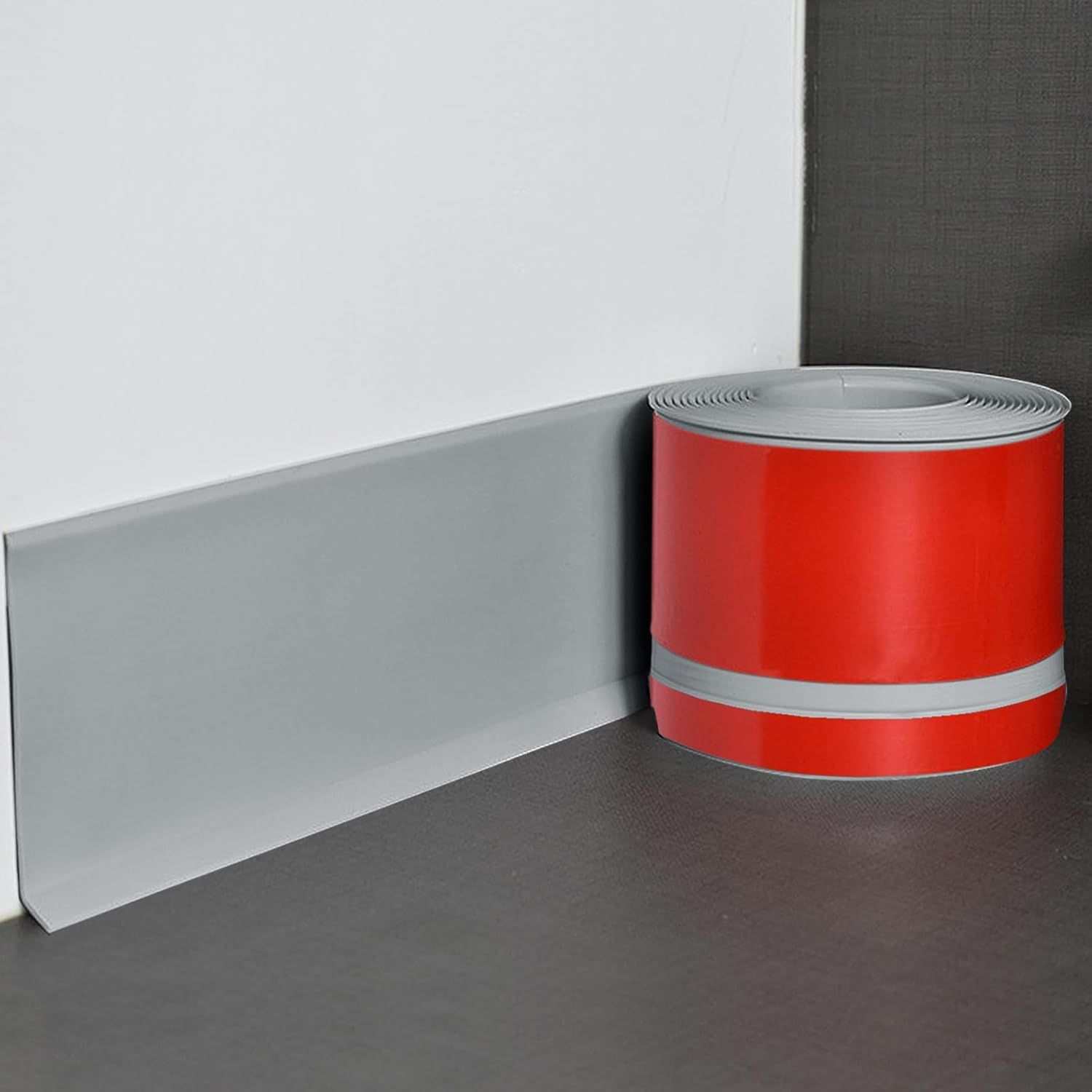 Self-Adhesive PVC Skirting Board - Soft, Flexible Folding Strip, DIY Waterproof Finishing Strip for Kitchen and Bathroom (Gray, 5M)