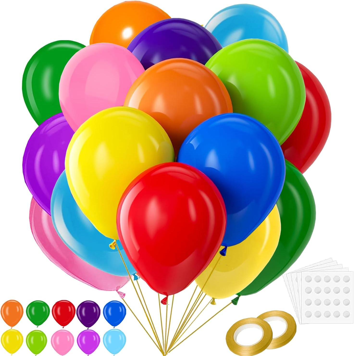 100Pcs 12 Inch Rainbow Latex Balloons for Birthday, Baby Shower, Wedding. Vibrant Assorted Colors for Party Decorations - Create Stunning Balloon Arches & Backdrops with Ease! image number 5