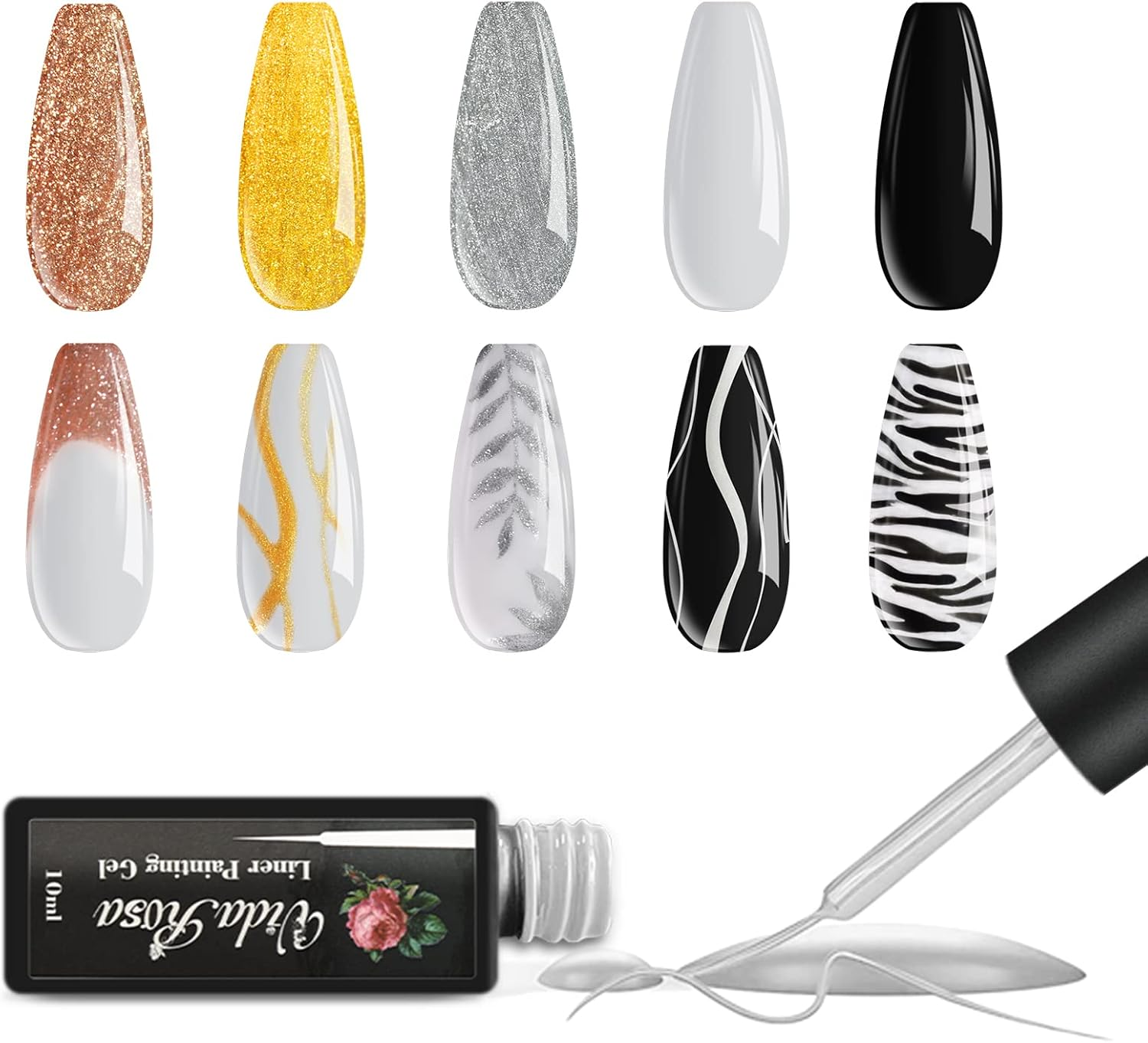 Vidarosa Gel Nail Liner Polish Pen UV LED Painting Gel Polish Set for 3D Nail Art DIY Nail Design Pull Line Pen Nail Drawing, Nail Painting Polish for Manicure Salon, 10ML, Classic Green