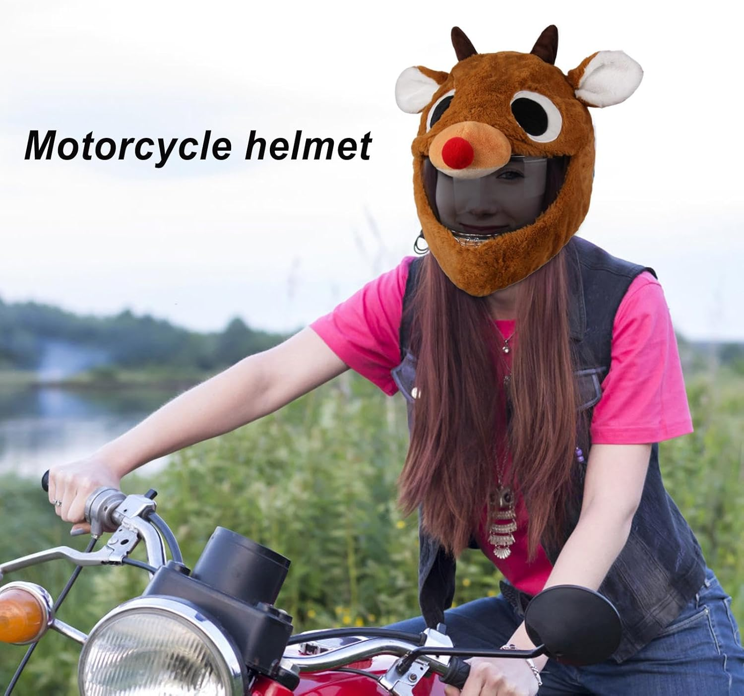 Motorcycle Helmet Plush Helmet Protective Cover Funny Cartoon Plush Helmet Protective Cover for Motorcycle Helmet Windproof Bicycle Accessories for Motorcycles, Electric Cars - C image number 7