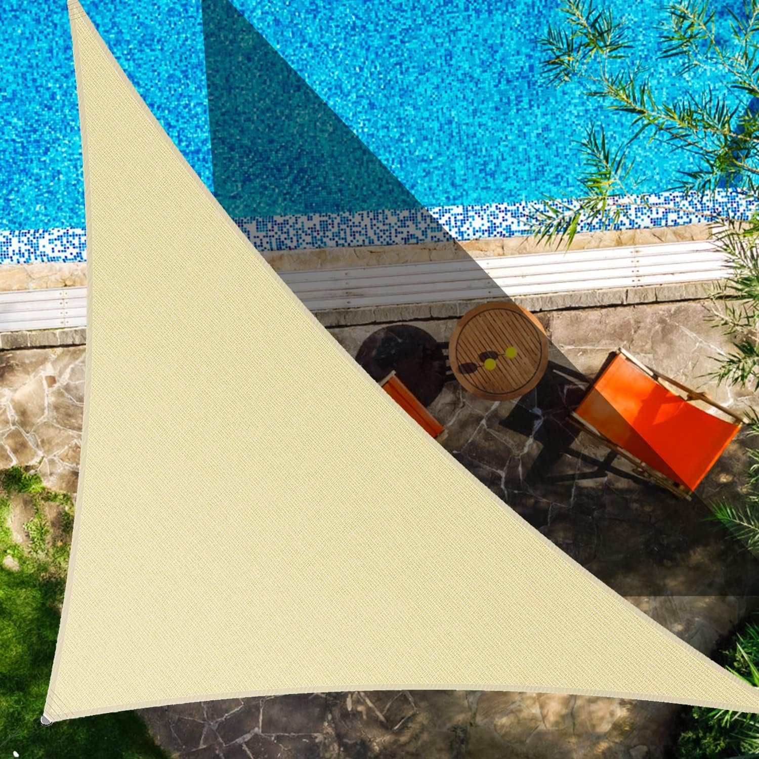 12' X 12' X 17' Beige Right Triangle Sun Shade Sail,95% UV Blockage,Water & Air Permeable, Commercial, Custom Size Accepted image number 2