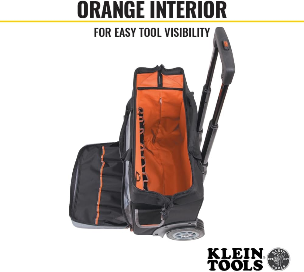 Klein Tools Tradesman Pro Rolling Tool Bag, Heavy Duty Waterproof Tool Organiser with 24 Pockets, Fits Tool Box, Electrician, Carpenter, Technician or Construction Work Tool Carrying Bag with Wheels image number 4