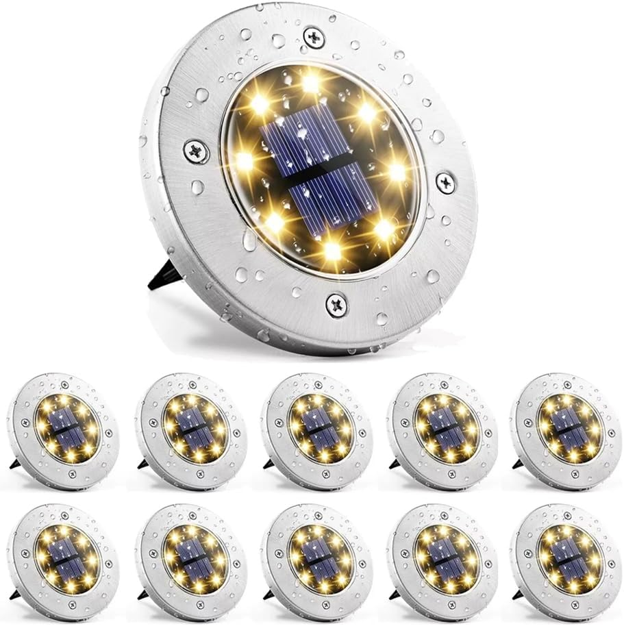 Solar Ground Lights,Led Outdoor Solar Disc Lights,Ip 65 Waterproof,Suitable for Gardens, Patios, Sidewalks Driveway,Steps,Walkway (White and Warm) (Colour, 20 PCS)