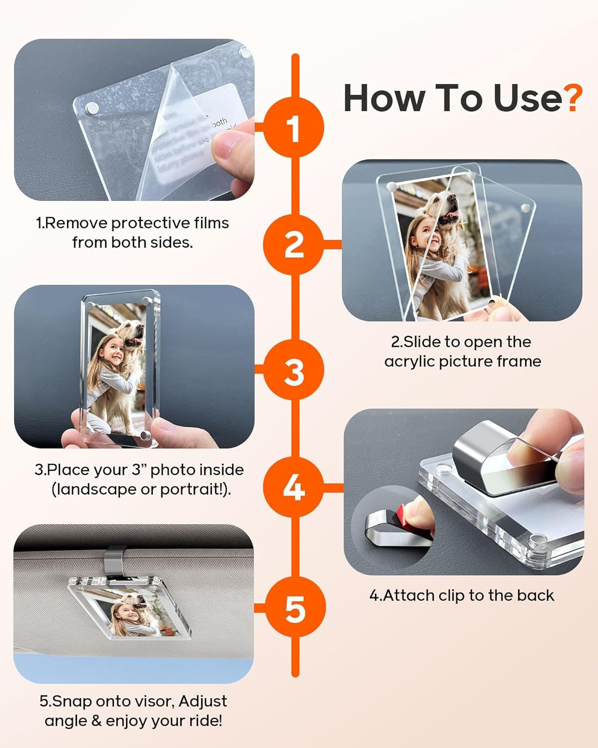 2Pcs Car Picture Holder for Visor Magnetic Picture Frame for 3 Inch Photos, Car Sun Visor Photo Holder with Strong Acrylic Magnet, Personalized Car Interior Accessories with Clips for Easy Display image number 1