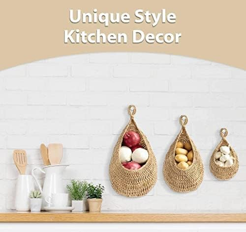 Crandek Boho Jute Hanging Basket - Wicker Hanging Fruit Basket for Fresh Produce Storage, Vegetable Keeper for Potato, Onion Garlic, Plant Holder - Handmade Kitchen Pantry Organizer (Small 6&times;10)