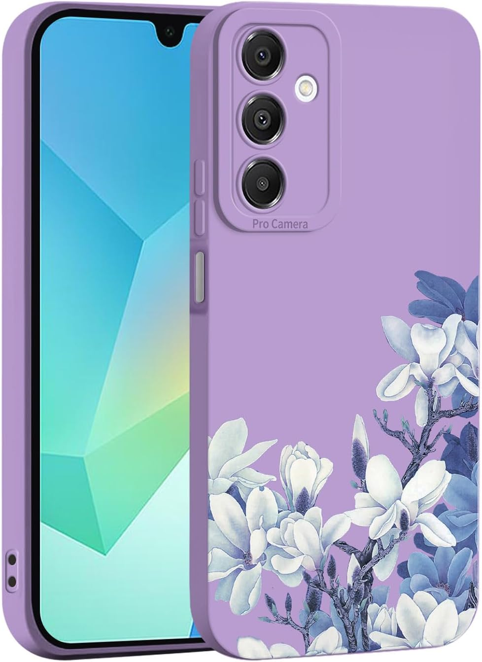 ILING Liquid Silicone Case for Samsung Galaxy A56 5G, Ultra Thin Elegant Flowers and Cute Cartoon Pattern Women'S Mobile Phone Case, Soft TPU Bumper Shockproof Protective Case (Purple Q04)