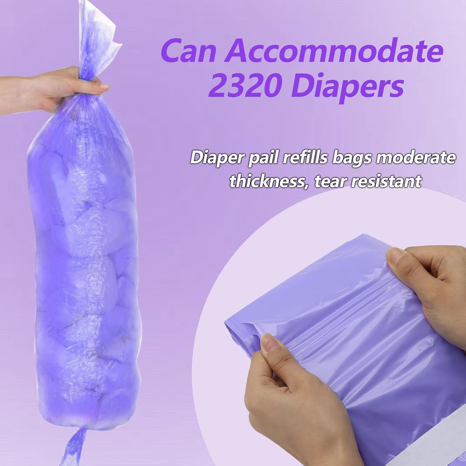 Diaper Pail Refills Bags 4 Pack Compatible with Dekor plus Diaper Pail Liners Diaper Refill Liners Holds up to 2320 Diapers image number 6