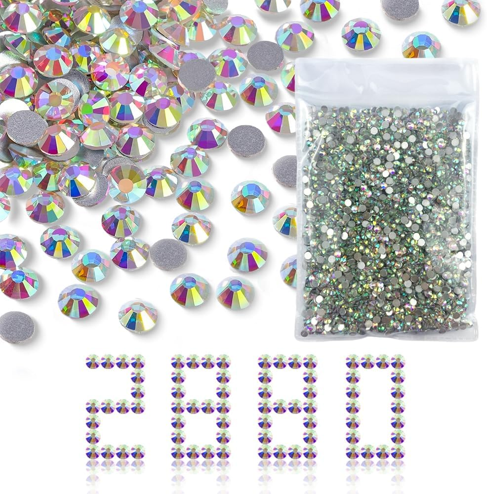 SS16 4Mm Rhinestones Nail Crystals AB Nail Art Rhinestones round Flatback Glass Gems Stones Beads for Nails Decoration Crafts Eye Makeup Clothes Shoes Vases Pack of 1440 Pieces