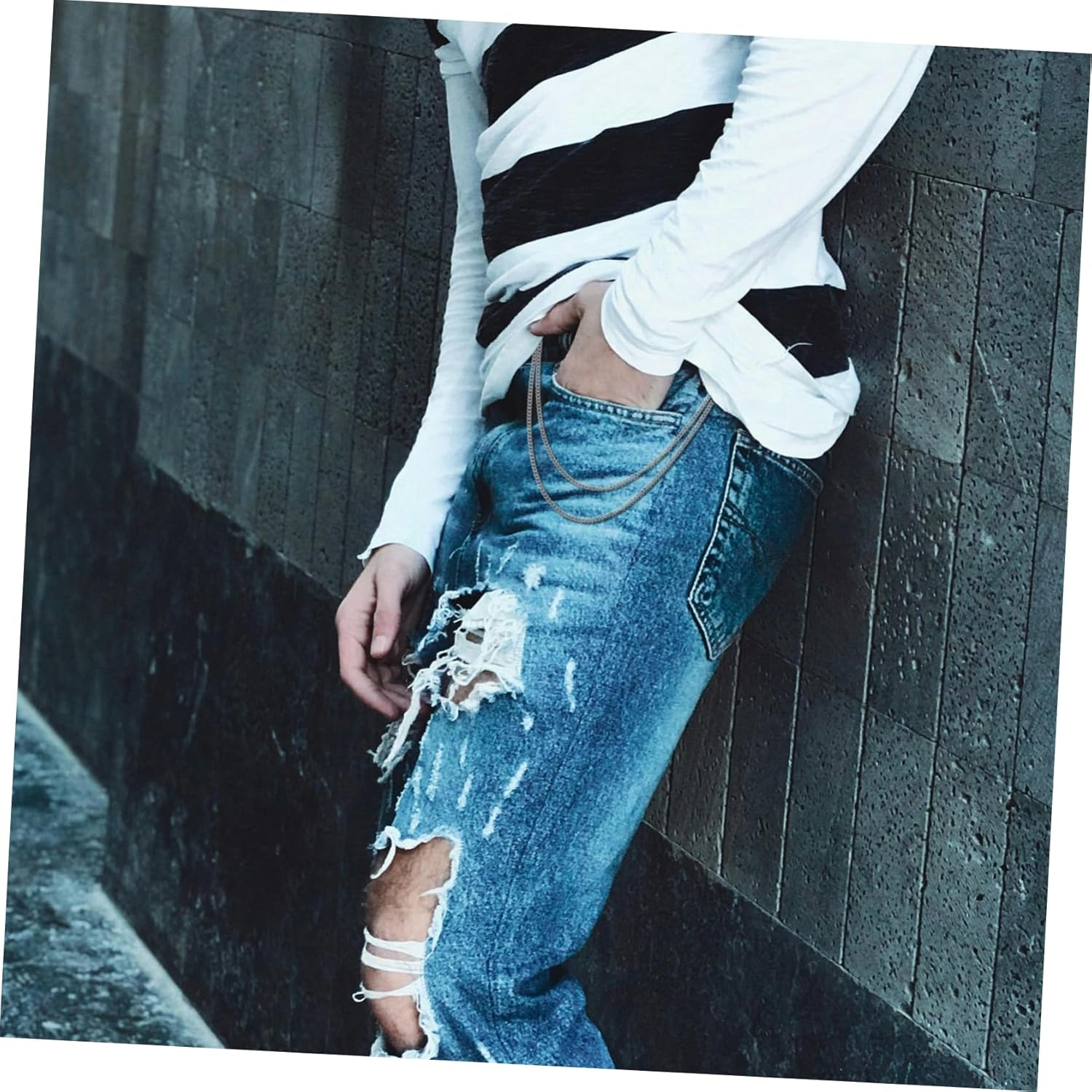 WOFASHPURET Men'S Punk Style Wallet Chain and Pants Chain Set Lobster Clasp Keyring for Pants Street Dance Hip Hop Accessories for Everyday Wear image number 6