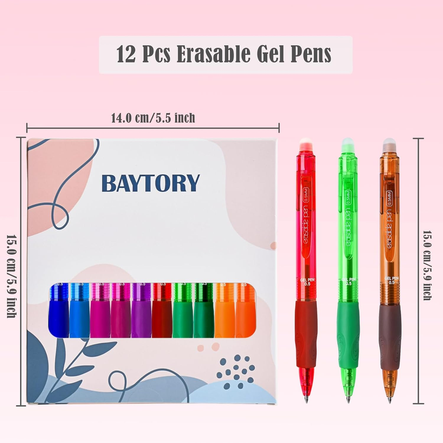BAYTORY 12Pcs Colored Erasable Gel Pens, Fine Point 0.5 Mm, Assorted Colors Ink Rub Out Pen, Writhing Comfortable to Use for Taking Marking Planner Crossword Puzzles (Multicolor) image number 1