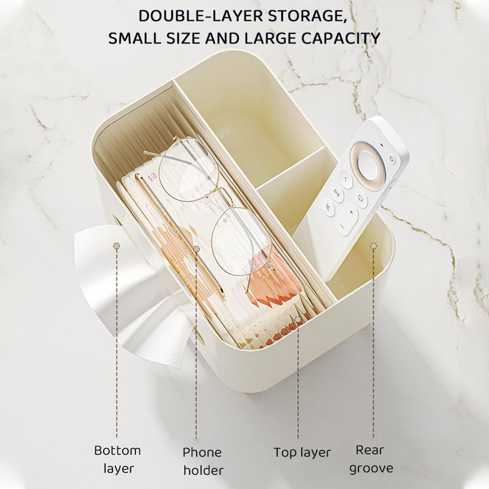 Multifunctional Tissue Box with Remote Control, Desktop Storage Organizer for Living Room, Bedroom, Office, or Hotel image number 4