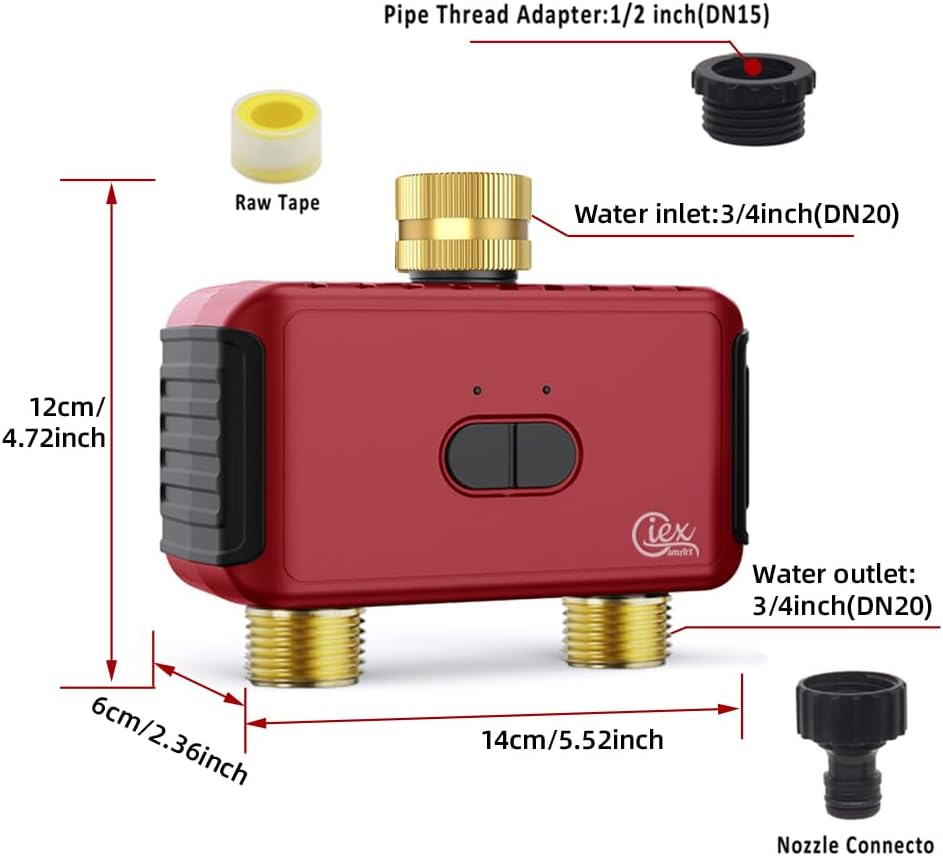 GIEX Wifi 2-Zone Sprinkler Timer GX-03, Smart Garden Irrigation Controller for Hose Faucet, Works with Tuya and Smart Life App, Automatic Watering System - Wifi Watering Timer image number 4